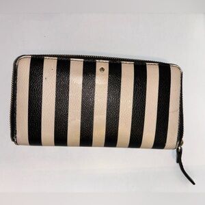 KATE SPADE Beige and Black Stripe Zipper Wallet